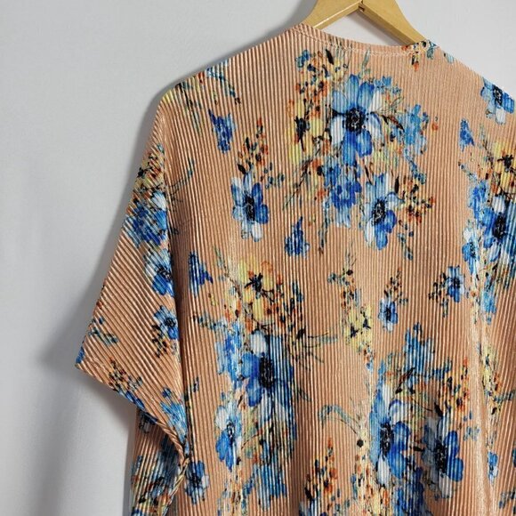 Frumos Women's Made in USA Open Long Kimono Floral Pattern Pleated Texture Sz 2x - Picture 8 of 14